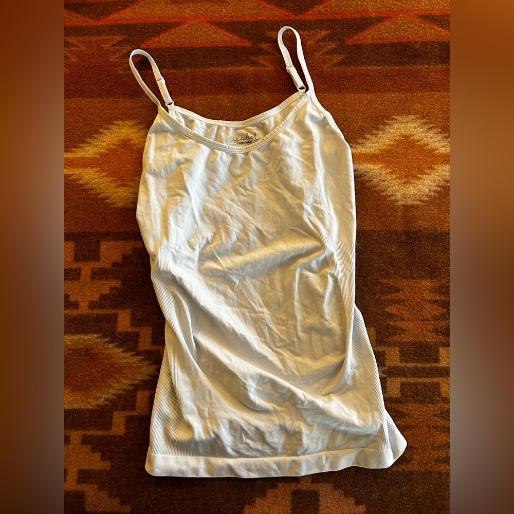 Ingrid & Isabel Maternity White Ribbed Camisole Tank with Adjustable Straps